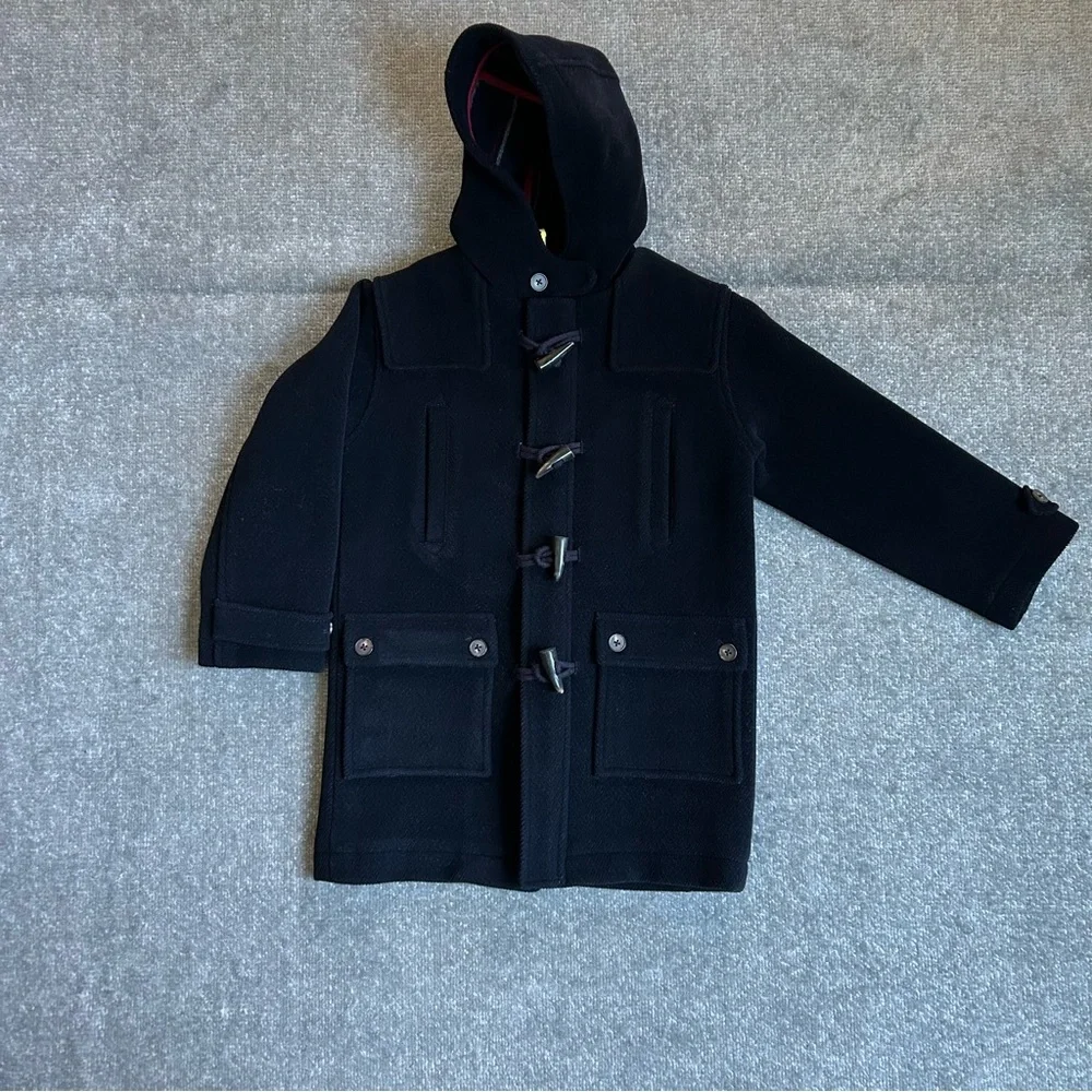 Vintage Jacadi Paris Navy Blue Wool Blend Classic Boys Duffle Winter Coat Size 8 - Picture 2 of 12